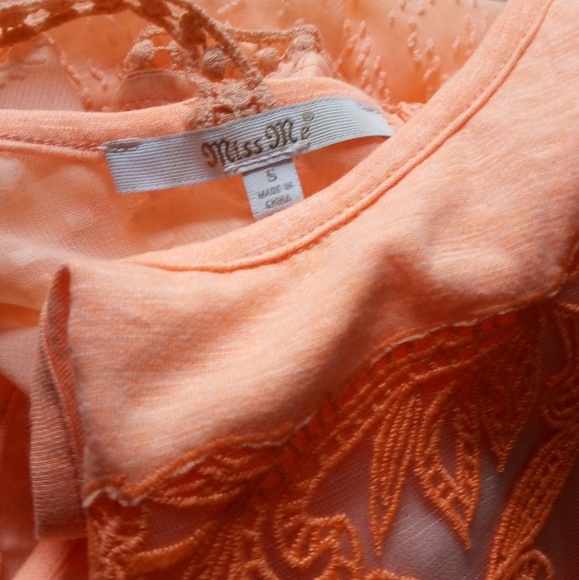 Miss Me Bright Orange Sheer Embroidered Top NWOT S - Picture 4 of 8